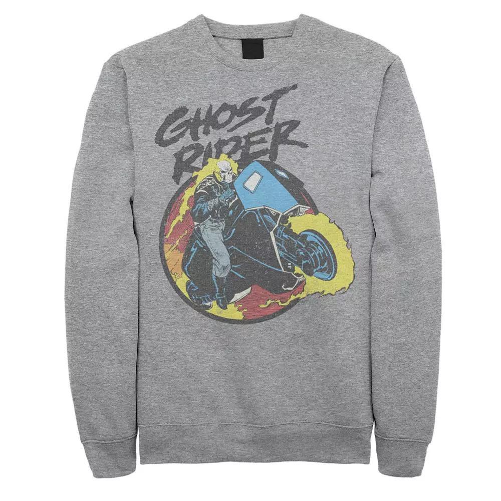 Men's Marvel Ghost Rider Circle Portrait Action Shot Sweatshirt, Size: Small, Athletic Grey Product Image