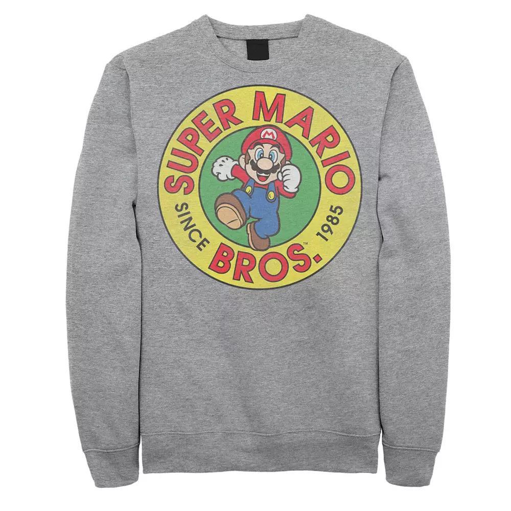 Big & Tall Super Mario Bros Since 1985 Badge Graphic Fleece Pullover, Men's, Size: Large Tall, Athletic Grey Product Image