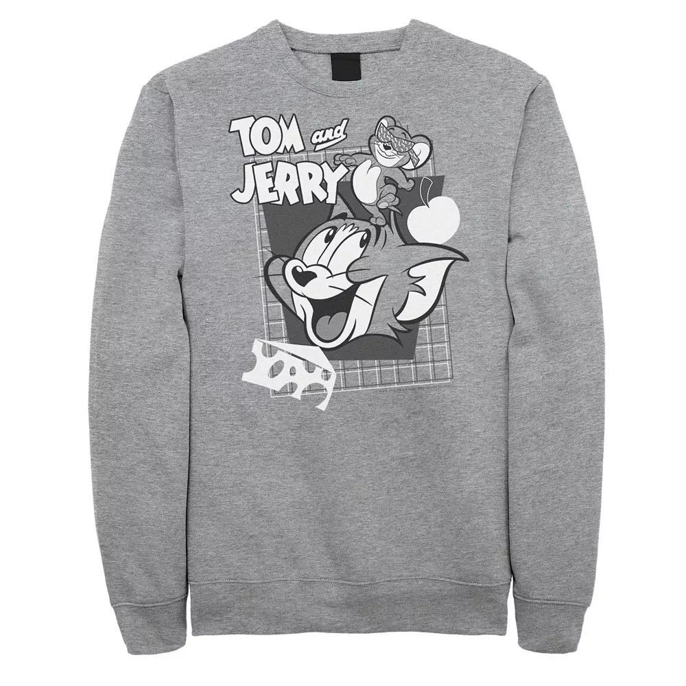 Big & Tall Tom and Jerry Retro Collage Greyscale Portrait Graphic Fleece, Men's, Size: 5XL, Athletic Grey Product Image