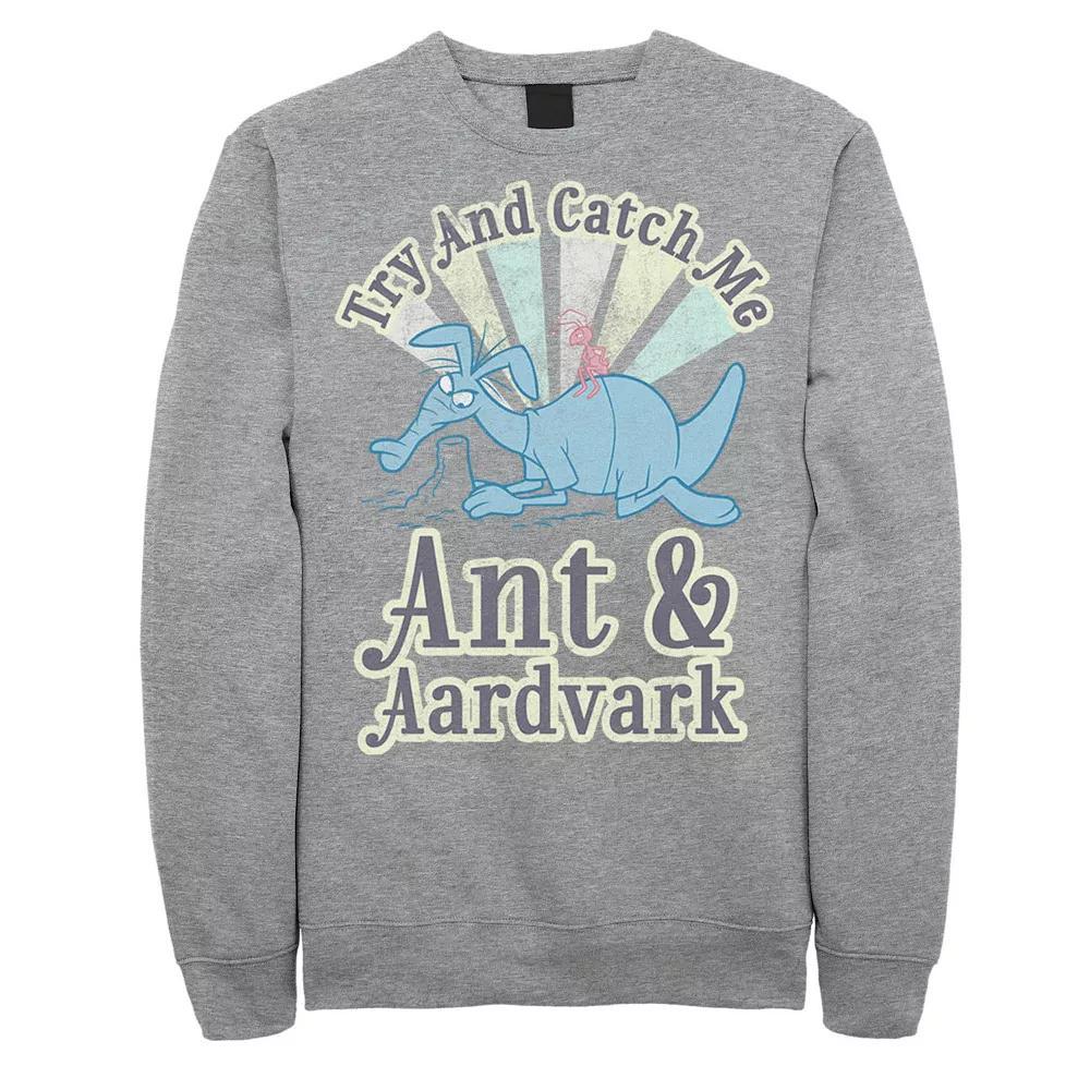 Men's Pink Panther Ant And Aardvark Try And Catch Me Graphic Fleece Pullover, Size: Medium, Athletic Grey Product Image