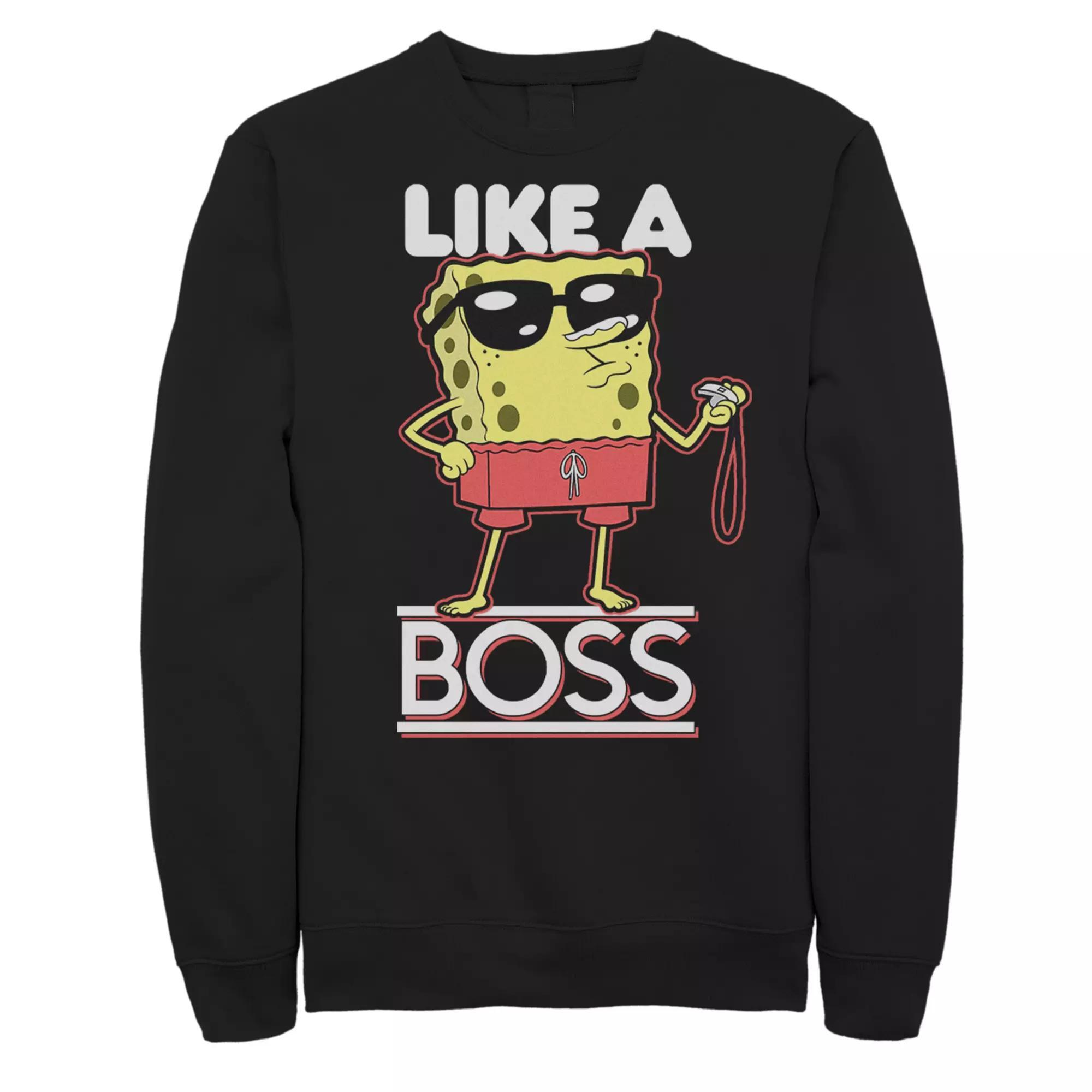 Men's Spongebob Squarepants Like a Boss Crew Pull Over, Size: XXL, Black Product Image