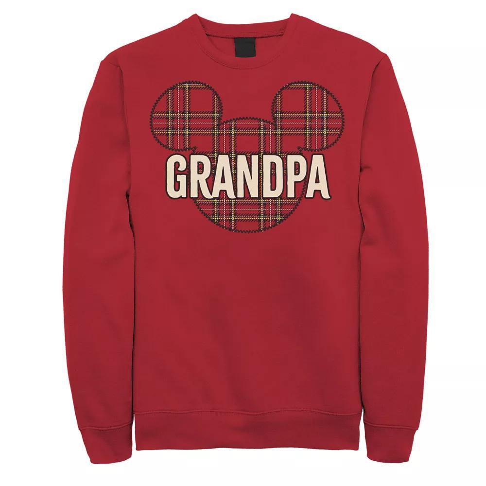 Disney's Mickey and Friends Christmas Plaid Mickey Grandpa Men's Sweatshirt, Size: Large, Red Product Image