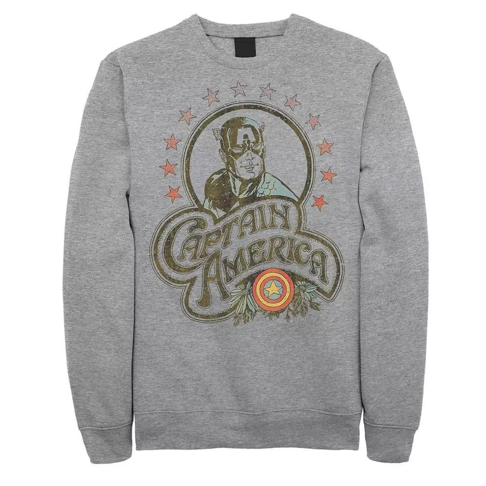 Men's Marvel Captain America Retro Stars Distressed Fleece, Size: Small, Athletic Grey Product Image