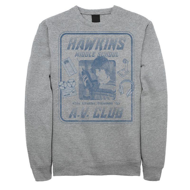 Men's Netflix Stranger Things Mike Wheeler Hawkins A.V. Club Sweatshirt, Size: Small, Athletic Grey Product Image