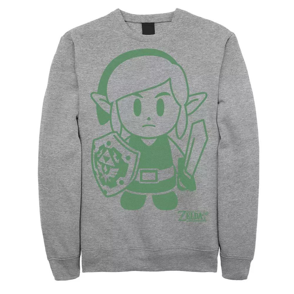 Men's Nintendo Legend Of Zelda Links Awakening Link Green Outline Graphic Fleece Pullover, Size: Large, Athletic Grey Product Image