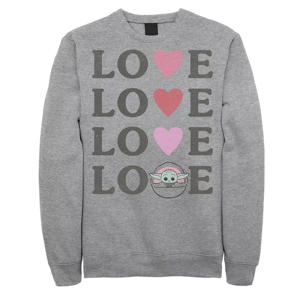 Men's Star Wars The Mandalorian The Child Love Text Stack Sweatshirt, Size: Medium, Athletic Grey Product Image