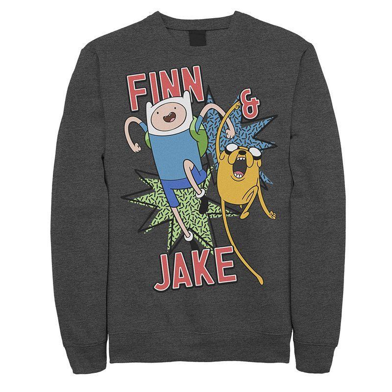Men's Cartoon Network Adventure Time Finn & Jake Kapows Fleece, Size: Small, Grey Heather Product Image