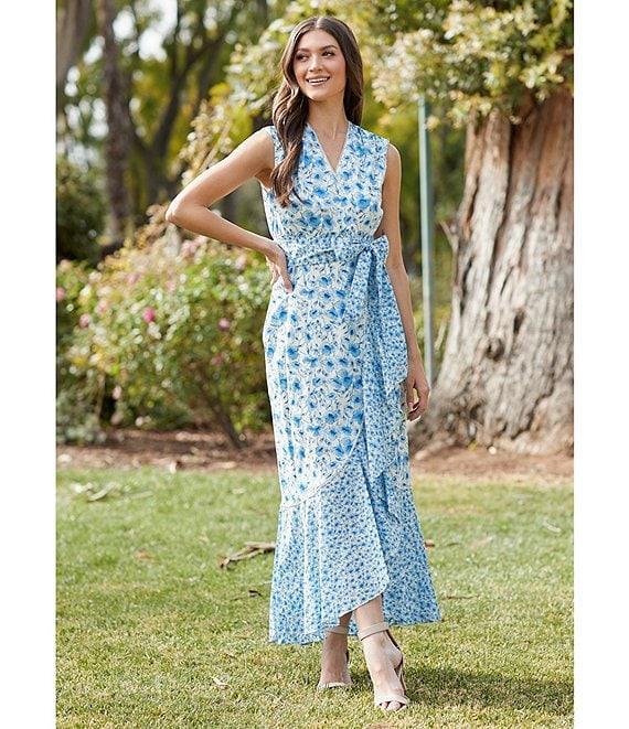 Moda Tara Sleeveless V-Neck Floral Print Wrap Dress Product Image