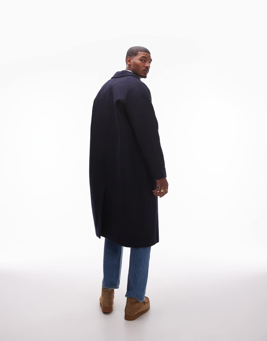 Topman car coat in navy Product Image