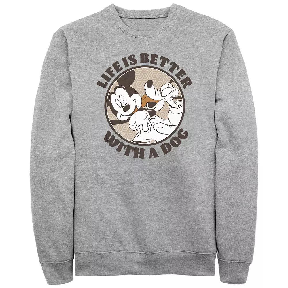 Disney's Mickey Mouse & Pluto Men's Life Is Better With A Dog Fleece Sweatshirt, Size: Large, Athletic Grey Product Image