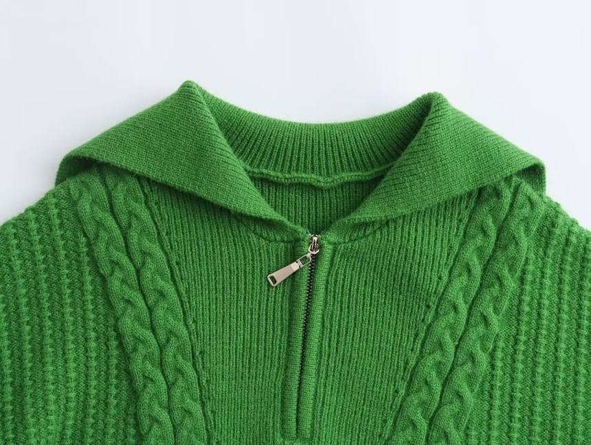 Half-Zip Plain Cable-Knit Sweater Product Image