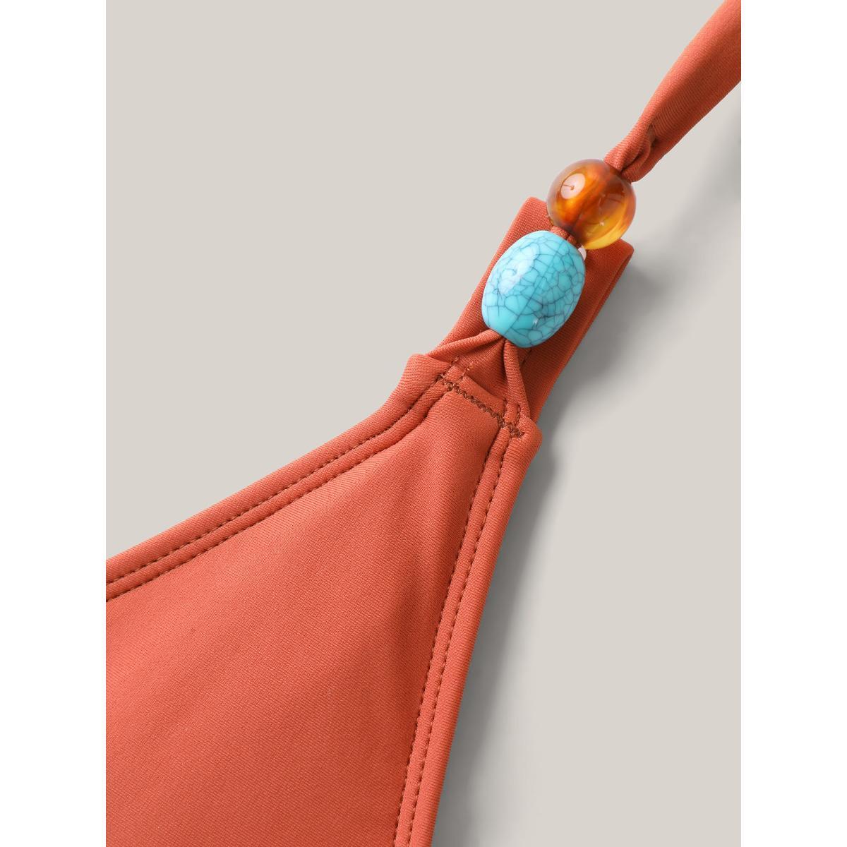 Plus Size Ruched Plunging Neck One-Piece Swimsuit Women's Swimwear Rust Beach Gathered Curve Bathing Suits High stretch One Pieces BloomChic 30/6X Product Image