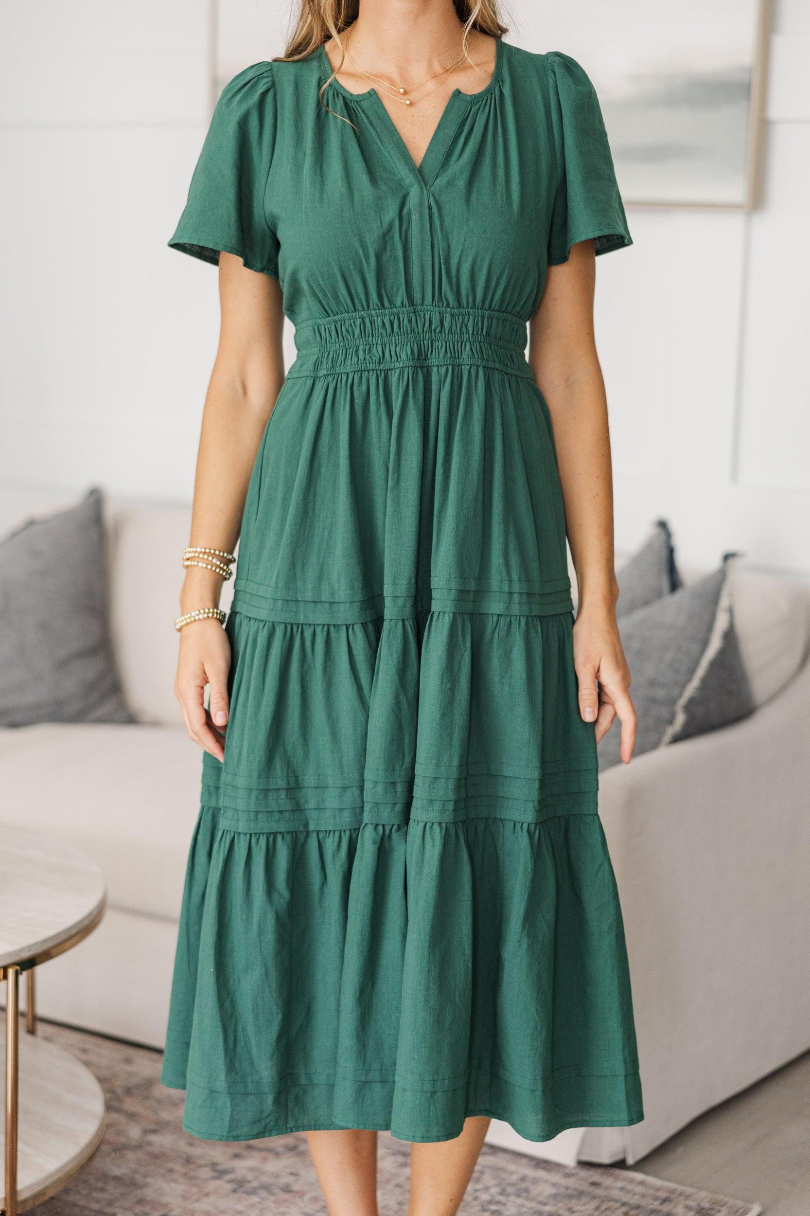 NURSING COLLECTION: It's In The Air Emerald Green Tiered Midi Dress Female Product Image