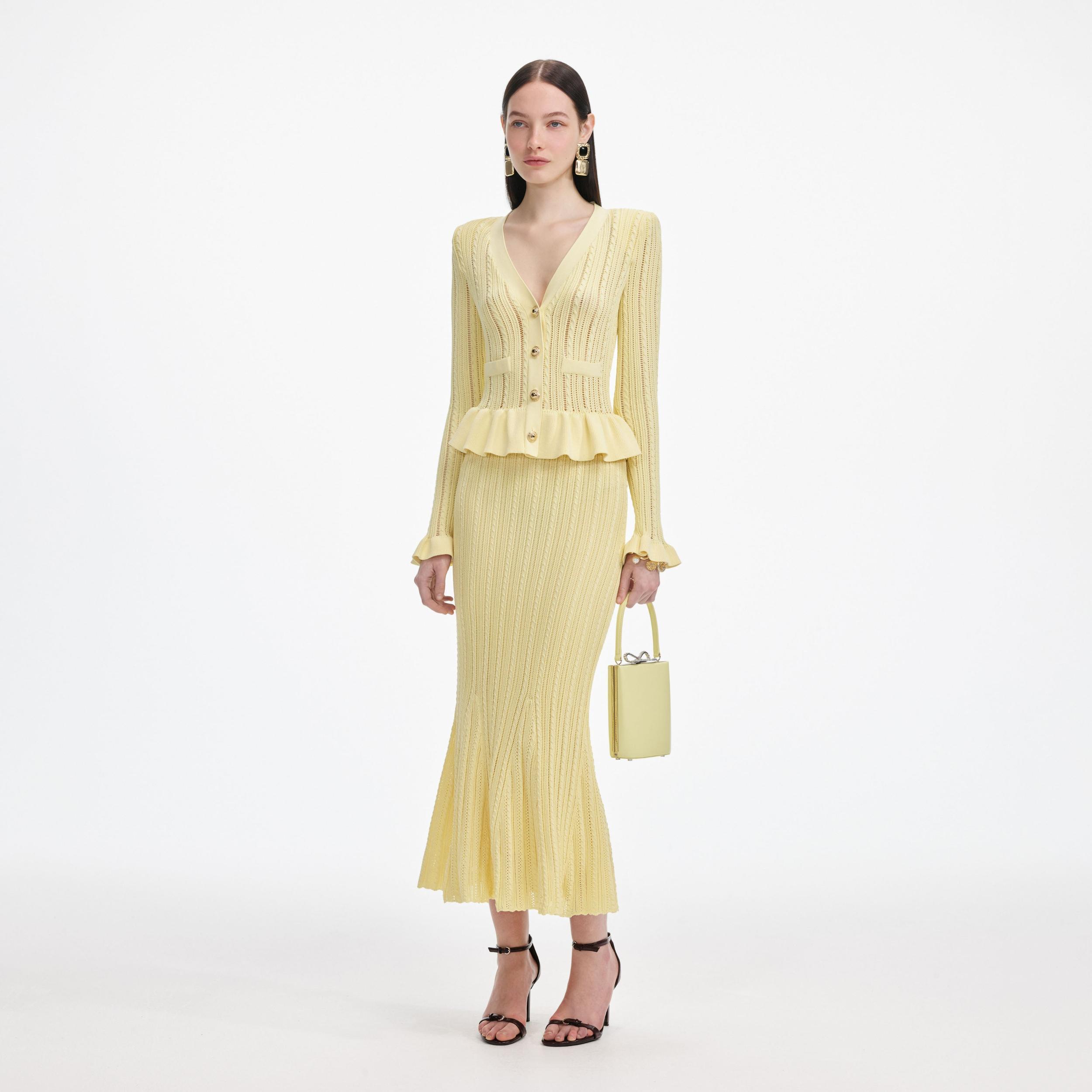 Yellow Knit Peplum Midi Dress Product Image