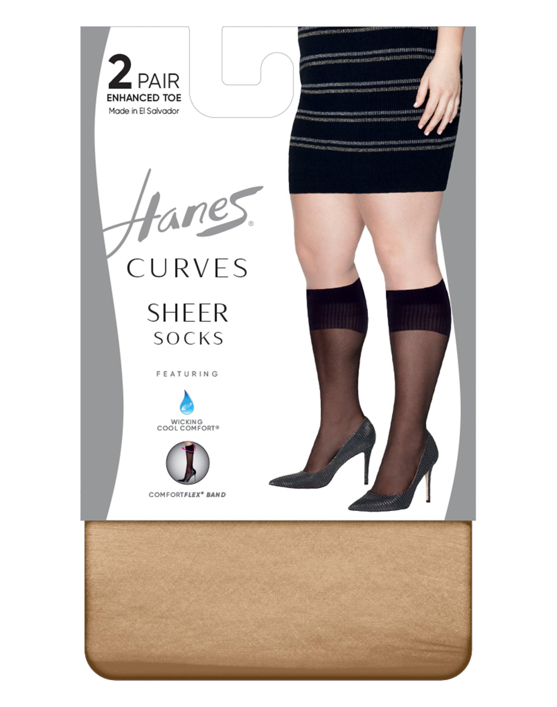 Hanes Curves Womens Sheer Socks, 2-Pairs Nude 3X/4X Product Image