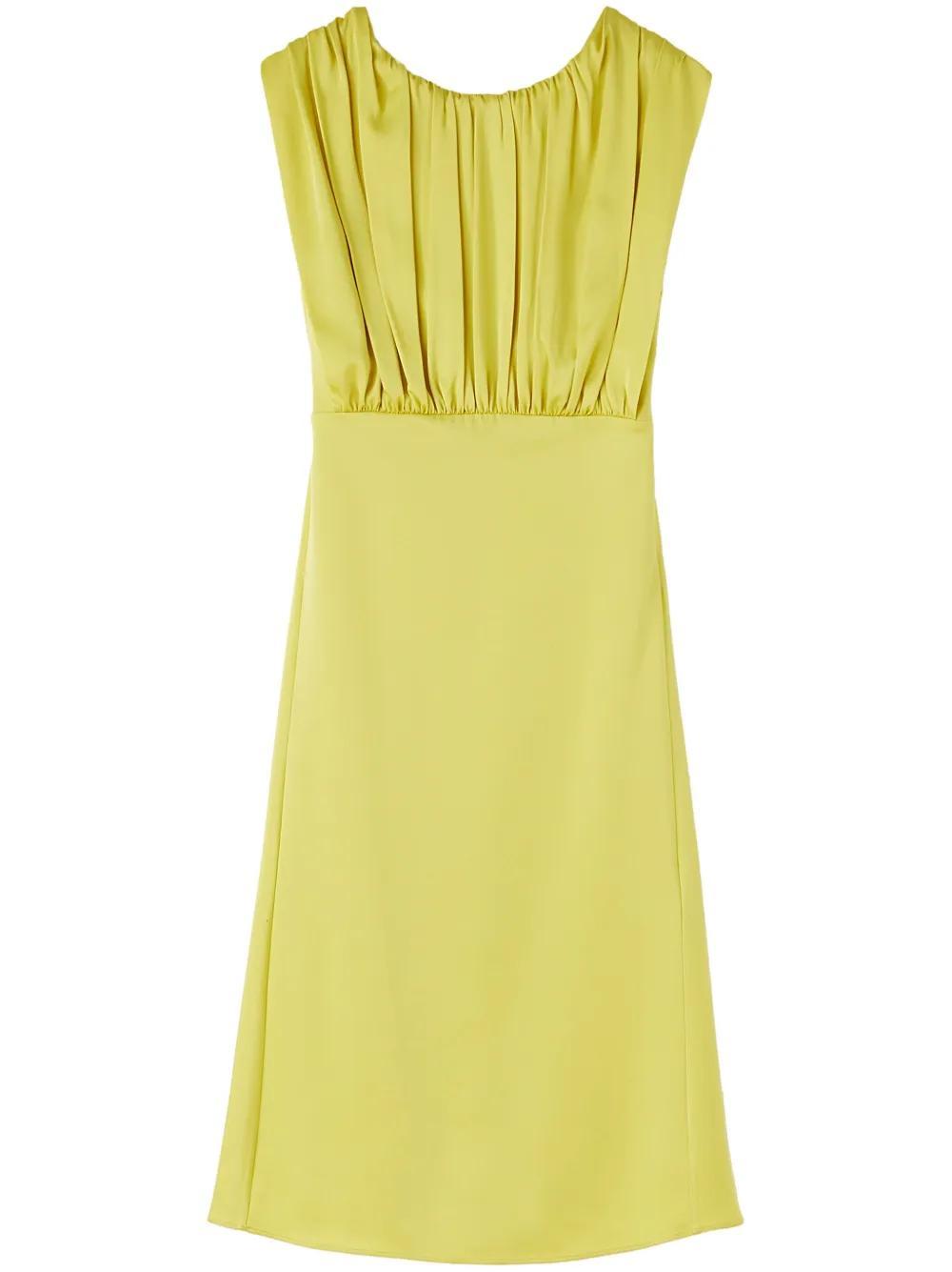 JIL SANDER Gathered Sleeveless Midi Dress In Acid Green Product Image