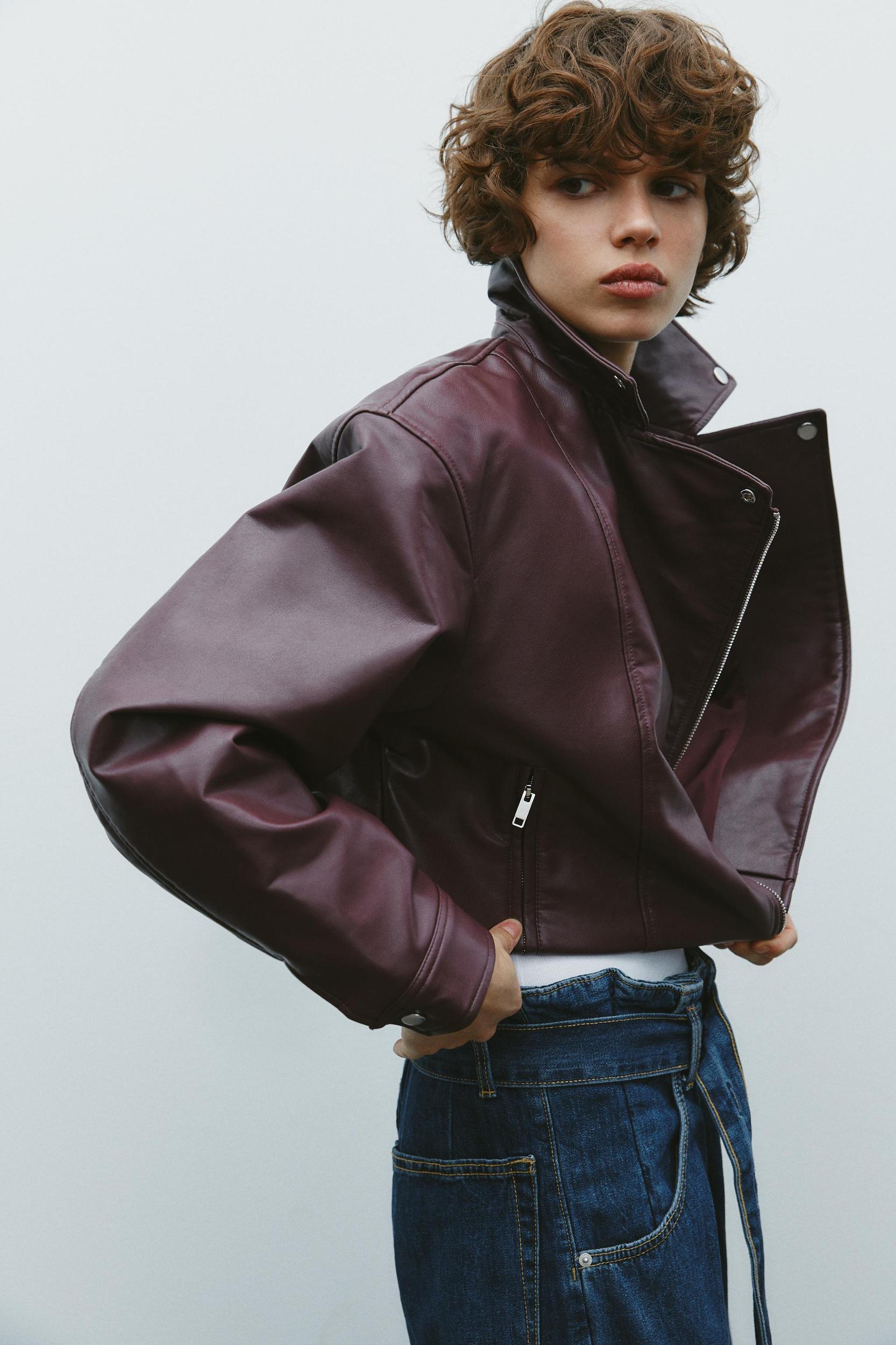 FAUX LEATHER CROP BIKER JACKET Product Image