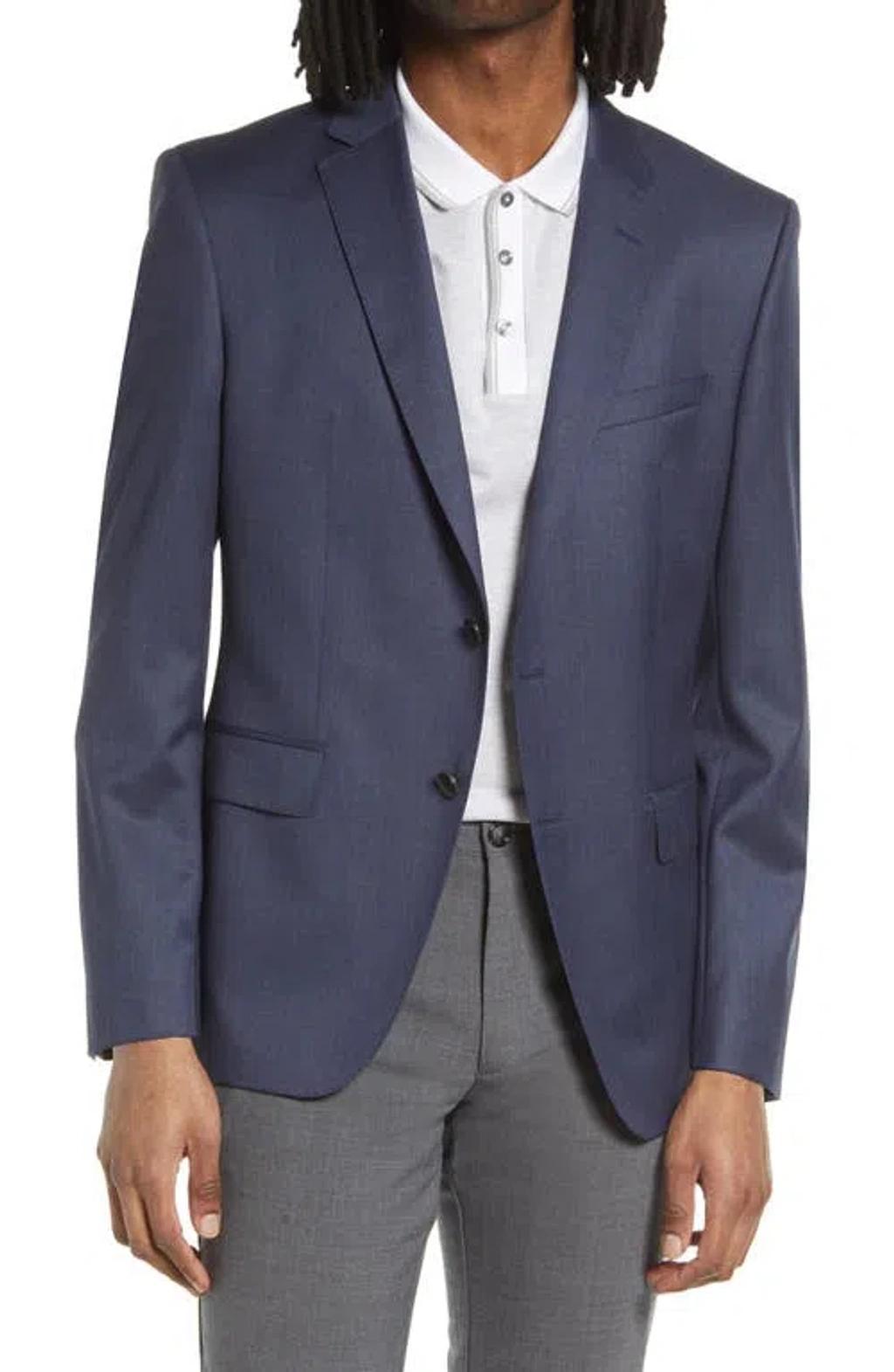 HUGO BOSS Boss Slim Fit Solid Wool Suit Jacket In Open Blue Product Image
