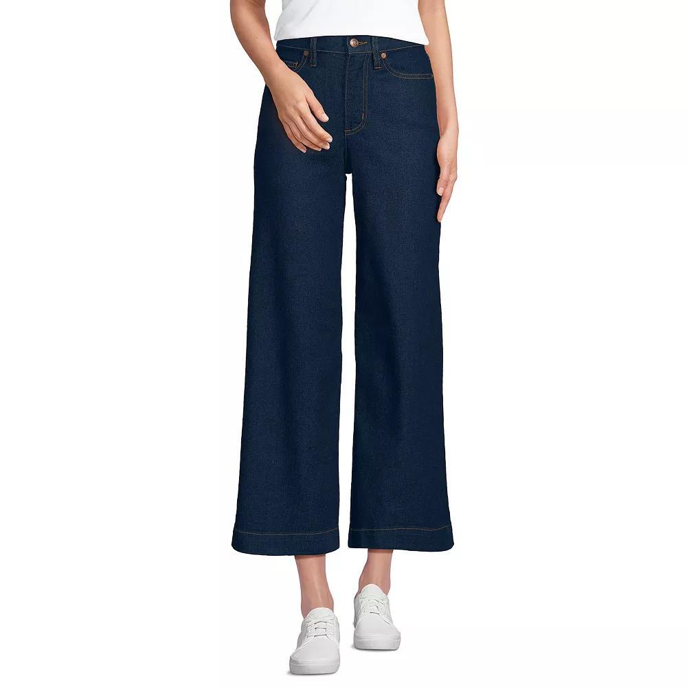 Women's Lands' End Recover Denim High Rise Wide Leg Crop Jeans, Size: 10, River Rinse Product Image