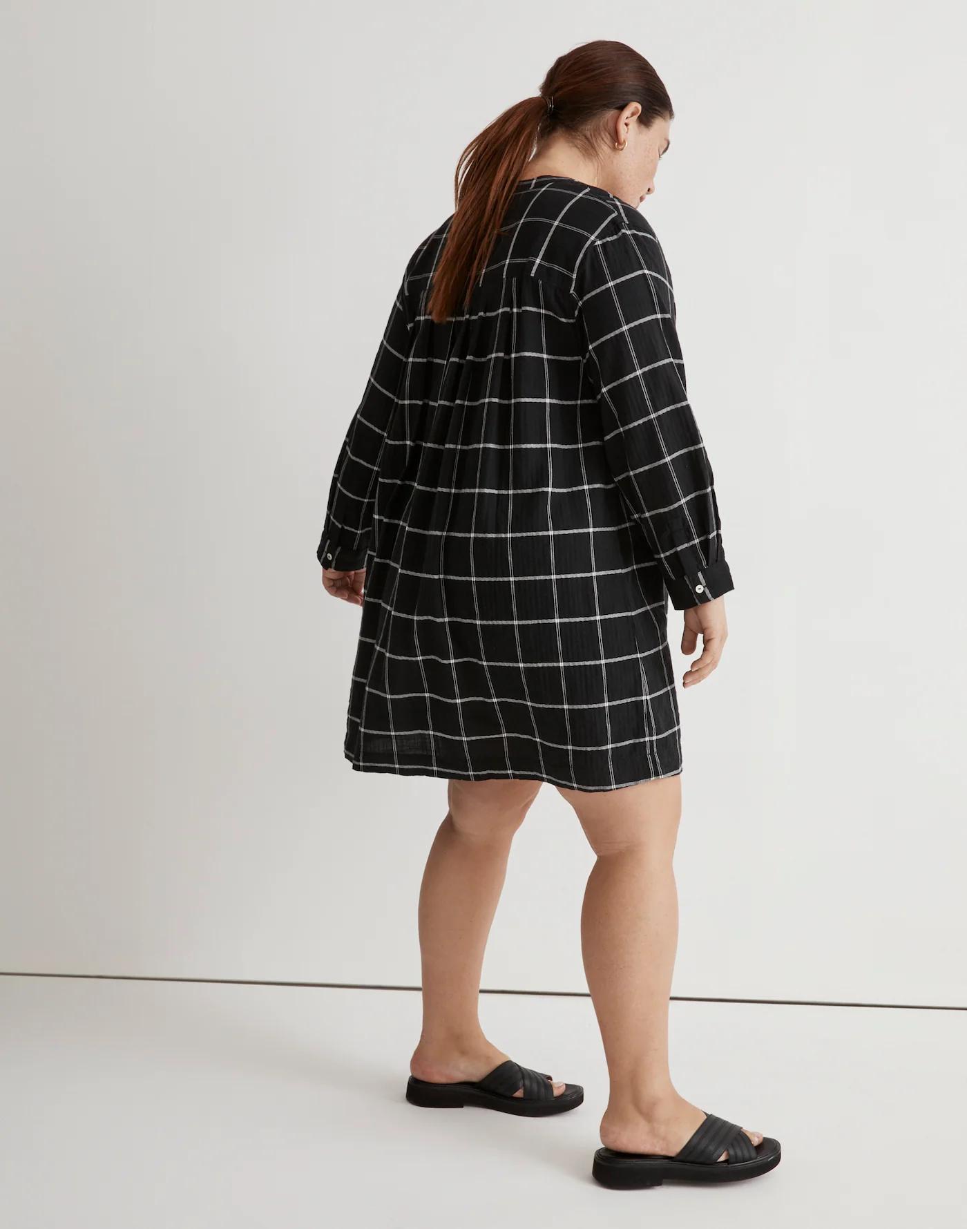 Plus Collarless Shirtdress in Windowpane Product Image