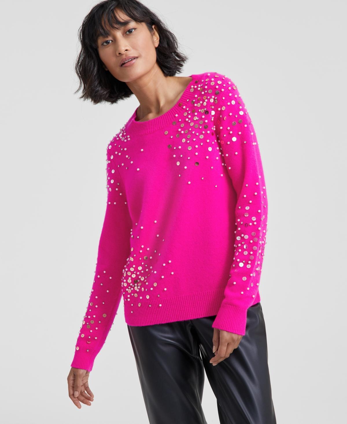 Charter Club Womens Cashmere Sequin Embellished Crewneck Sweater, Created for Macys Product Image