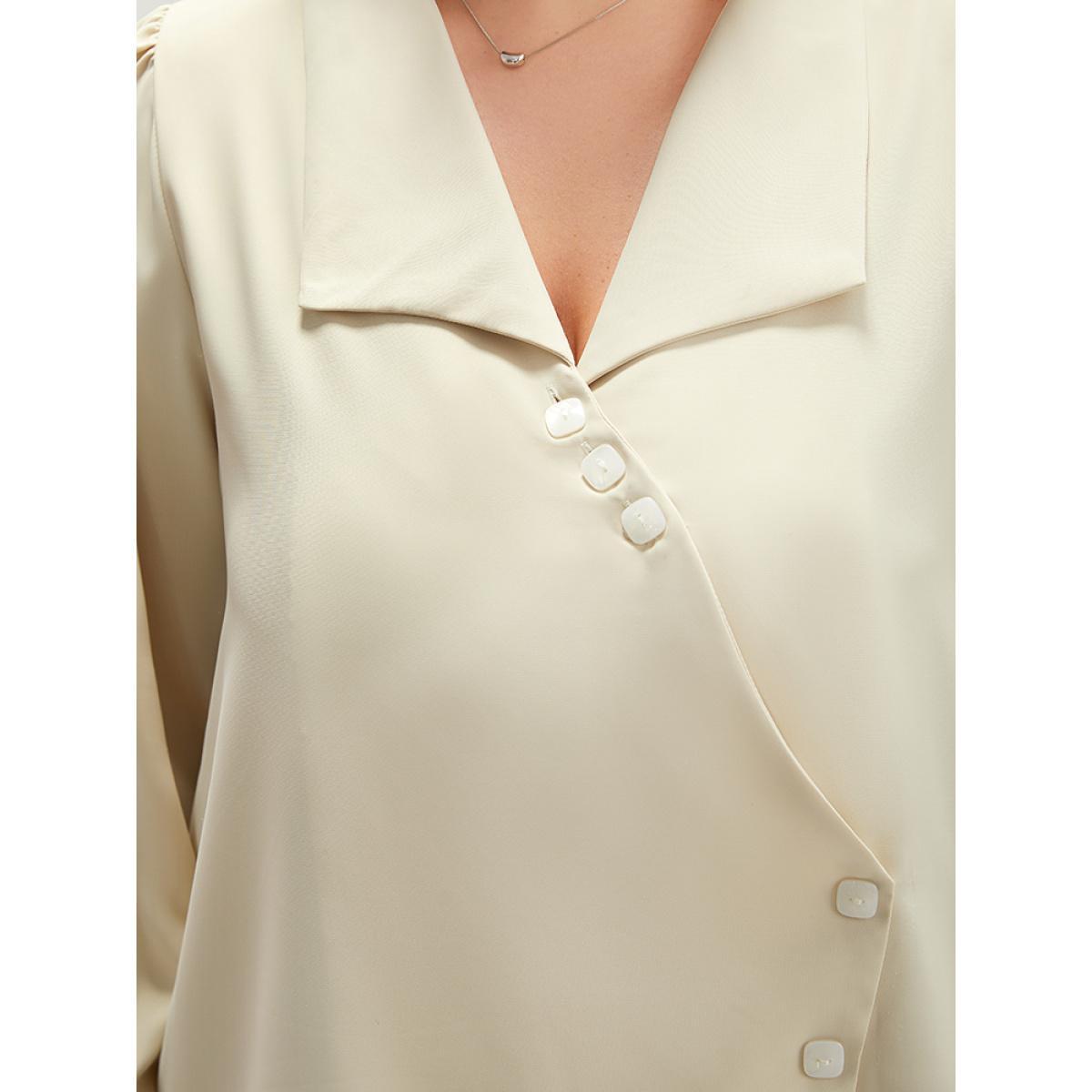 Plus Size Apricot Lapel Collar Asymmetrical Button Up Blouse Women Office Long Sleeve Lapel Collar Work Blouses BloomChic 28/5X Product Image