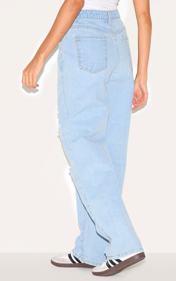 Light Blue Wash Distressed Style Boyfriend Jeans Product Image