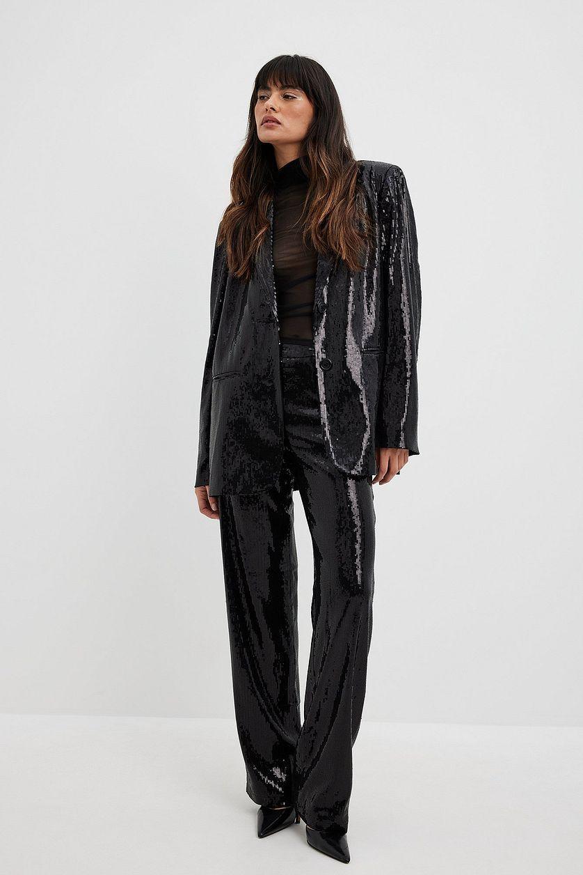 Mid Waist Loose Sequin Pants Product Image