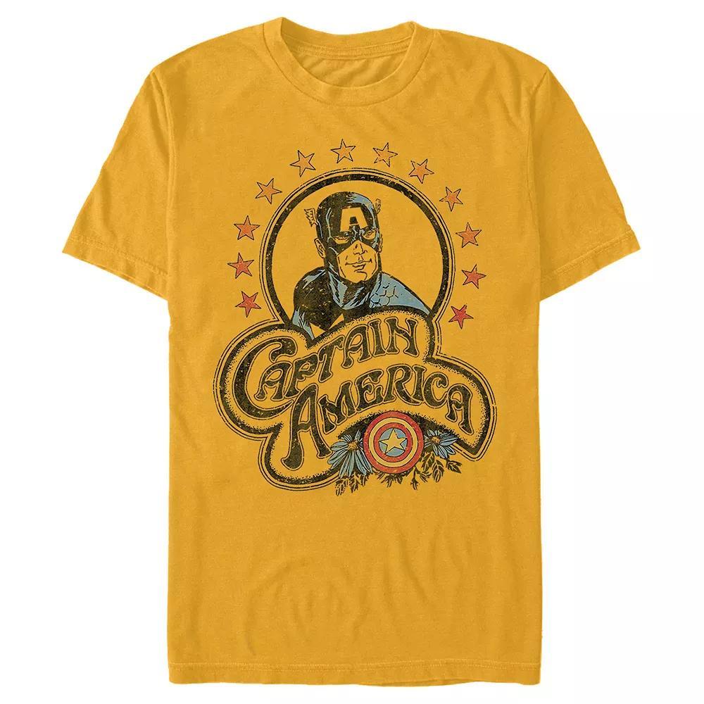 Men's Captain America Retro Poster Graphic Tee, Size: Small, Gold Product Image