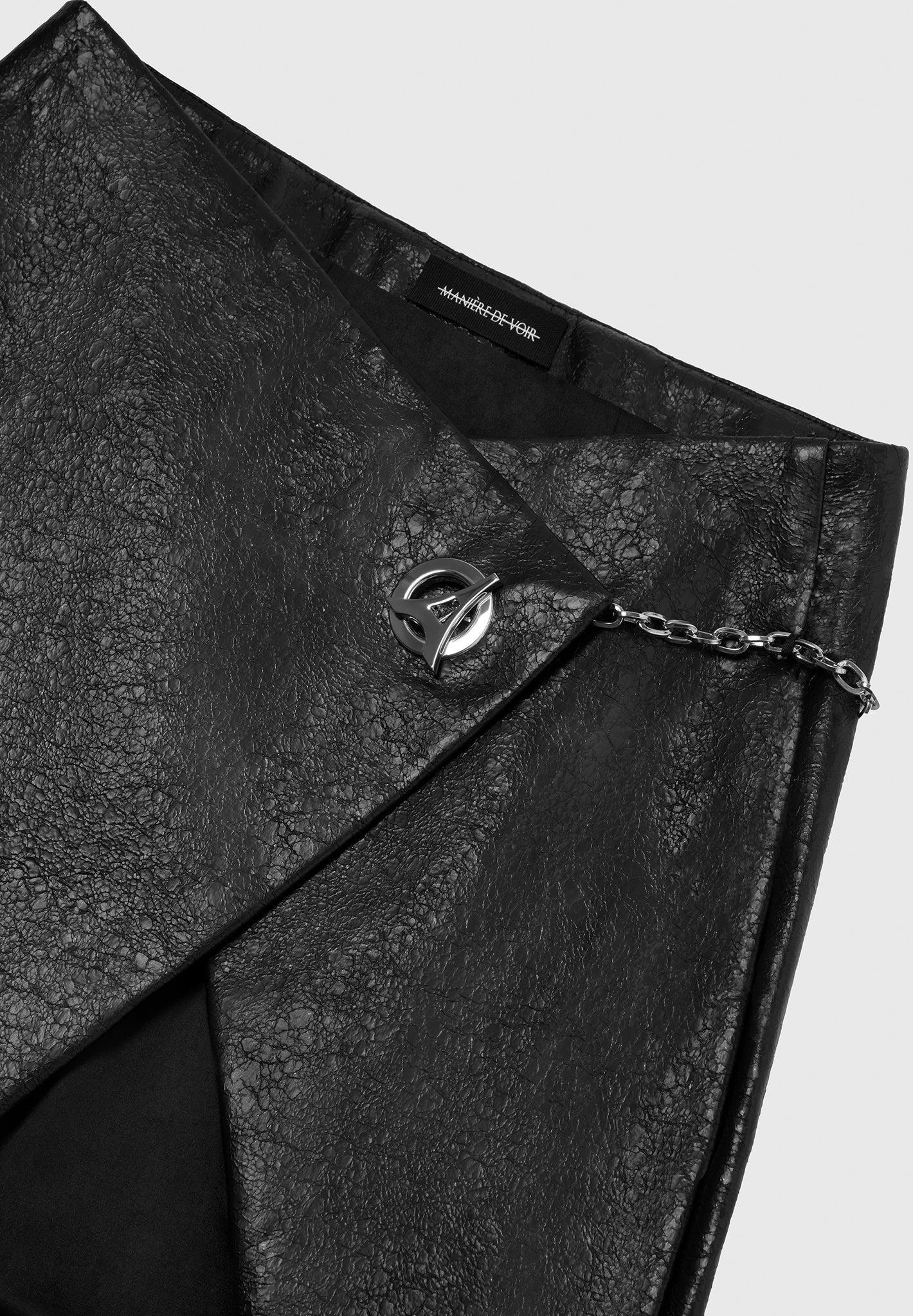 Cracked Leather Wrap Skirt - Black Female Product Image