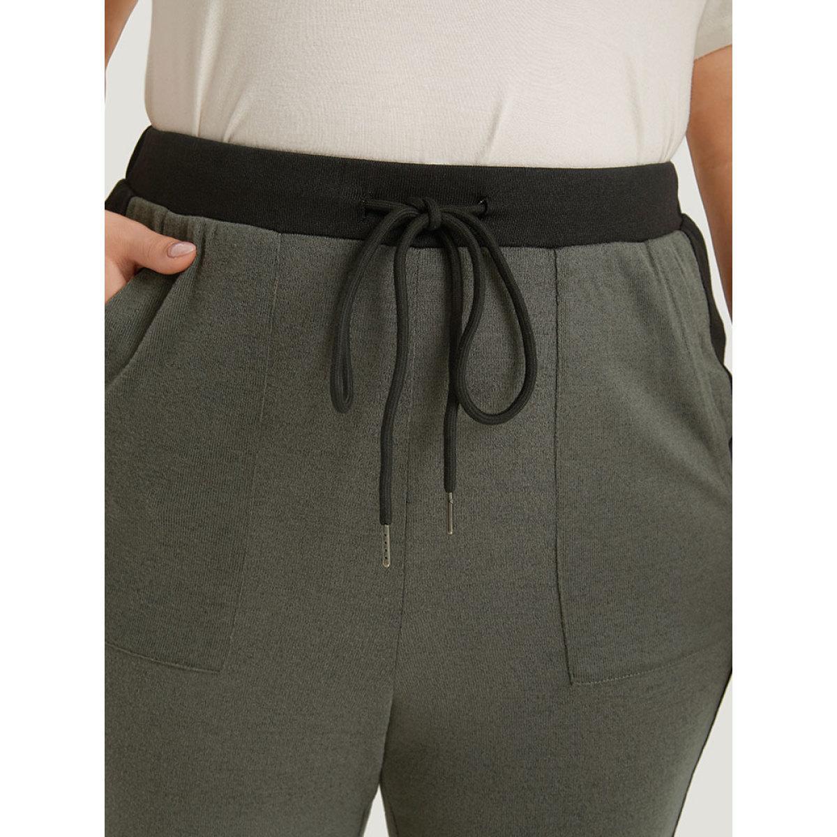 Contrast Pocket Drawstring Bootcut High Rise Sweatpants Multicolor Plus Size Women Casual Dailywear Contrast 26/4X Bloomchic Product Image