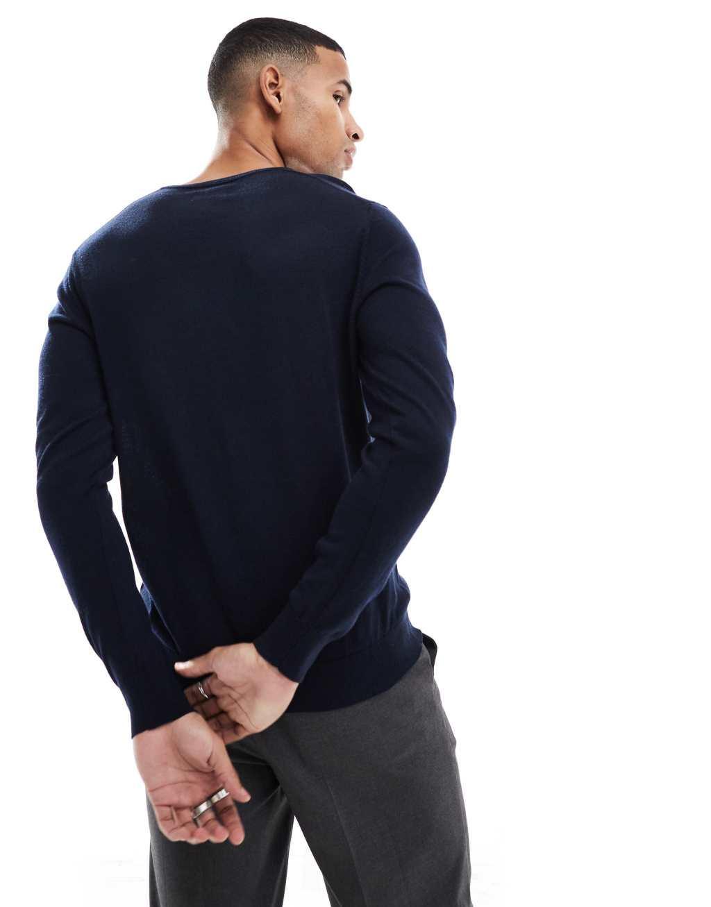 Scalpers classic V-neck sweater in navy   Product Image