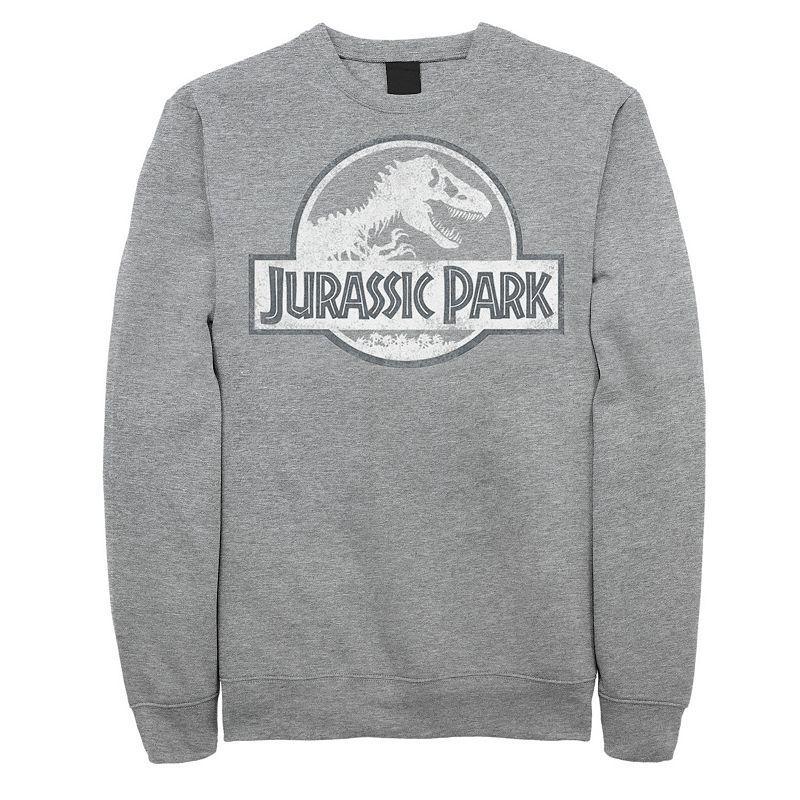 Mens Jurassic Park White Distressed Circle Logo Fleece Graphic Pullover Athletic Grey Product Image