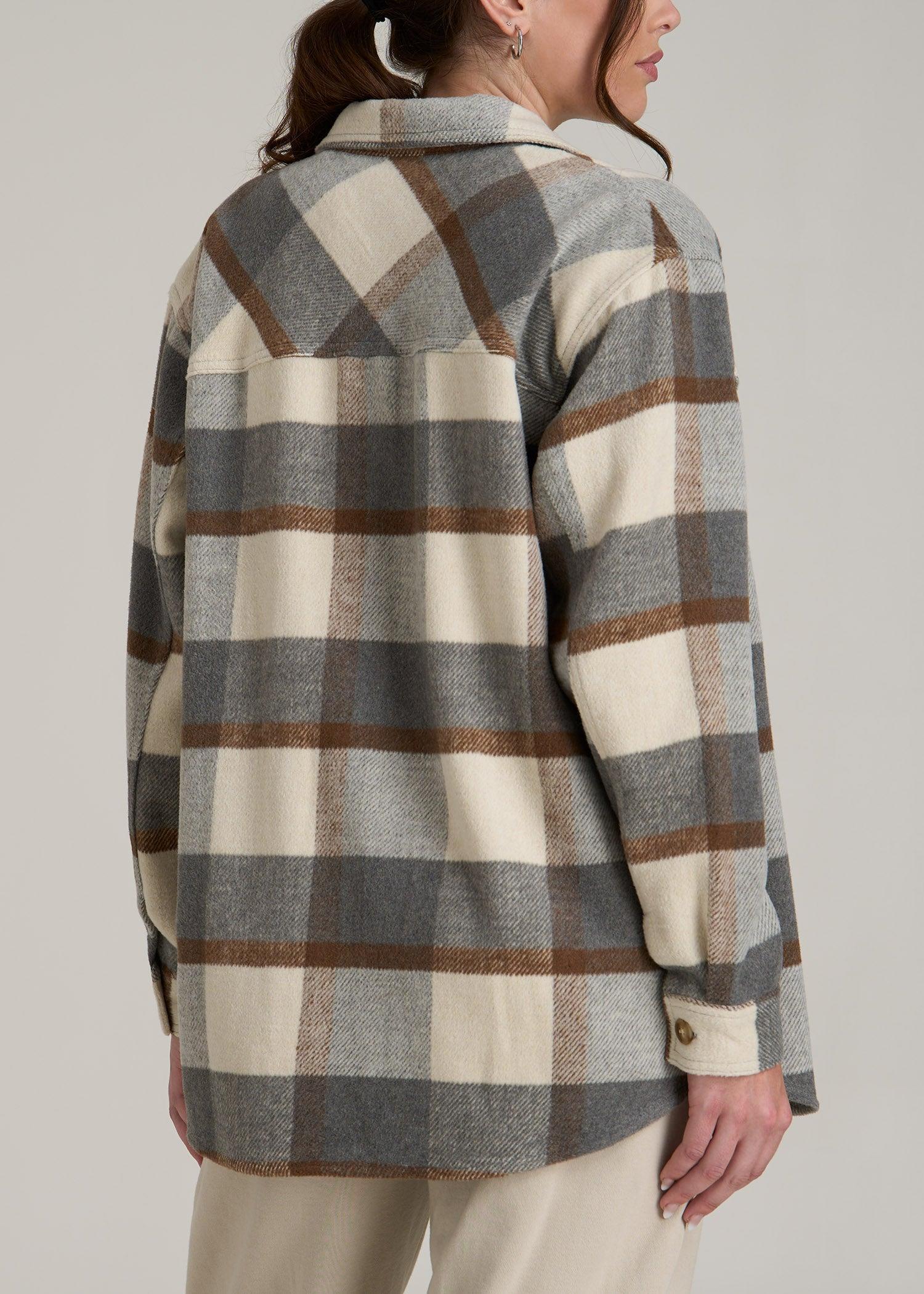 Flannel Women's Tall Shacket in Grey and Cream Plaid Product Image