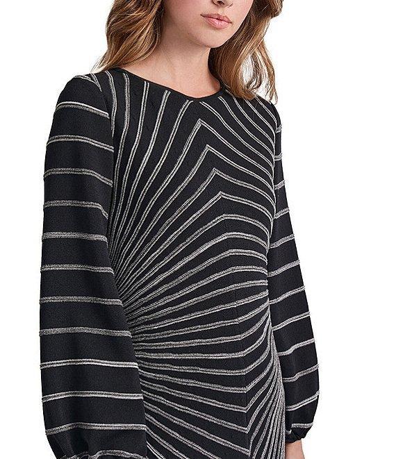 MISOOK Knit Melange Stripe Boat Neck Long Sleeve Midi Dress Product Image
