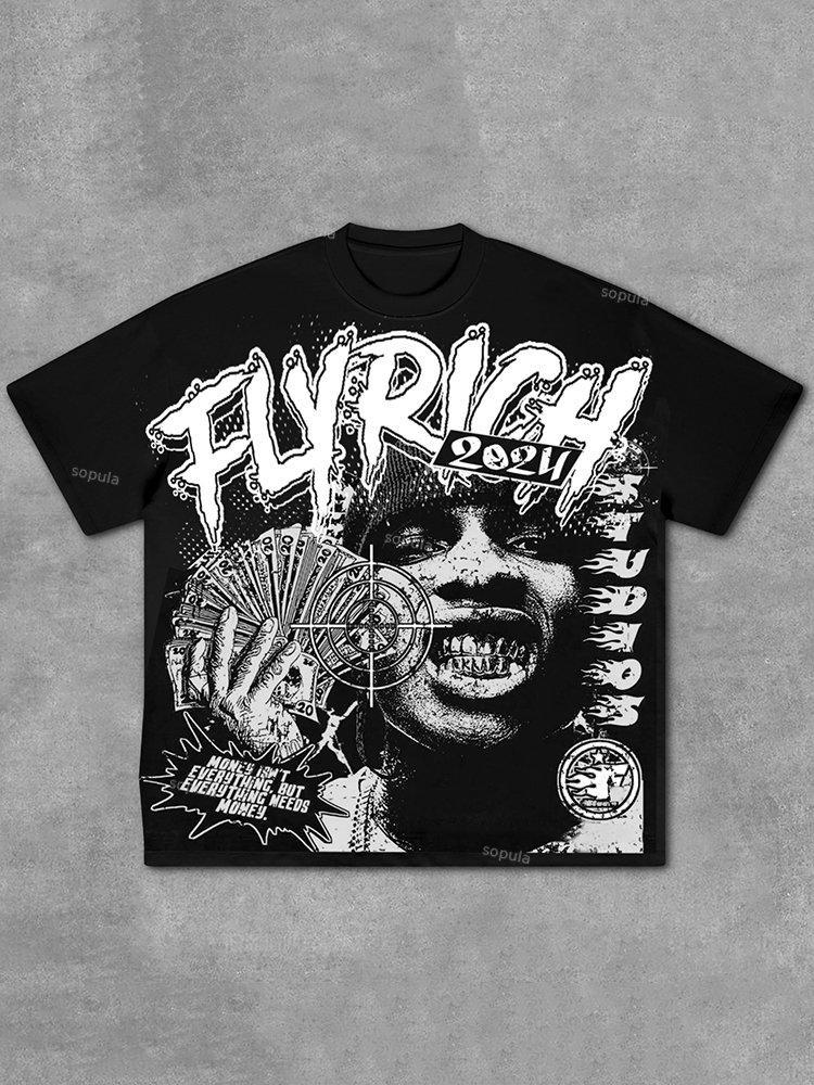 Fly Rich Abstract Human Face Graphic Cotton T-Shirt Product Image