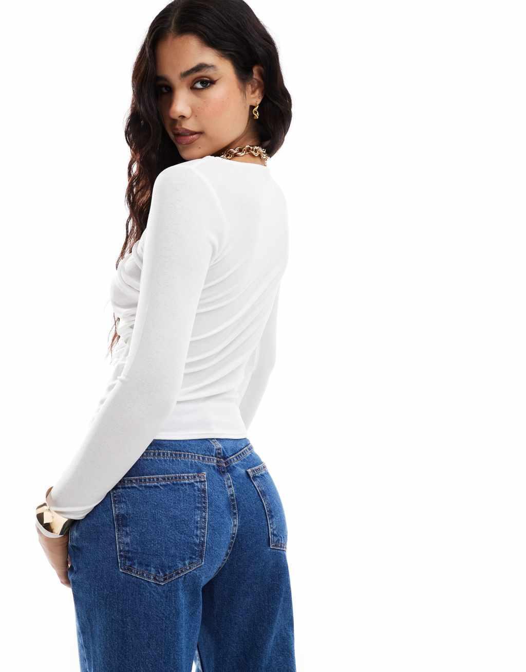 Pretty Lavish gathered jersey top in white Product Image