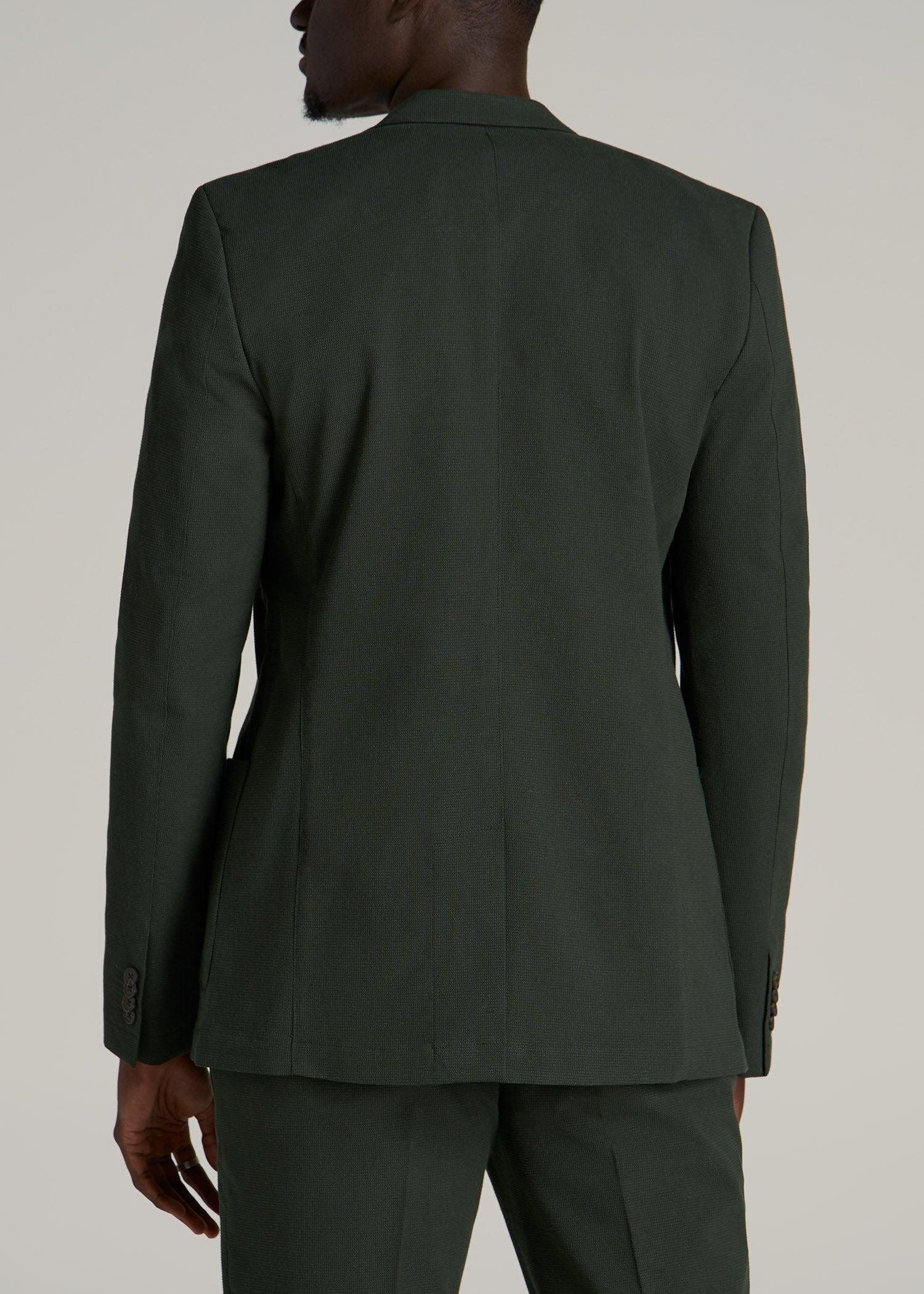 Textured Garment Washed Stretch Cotton Tall Blazer in Dark Olive Green Product Image
