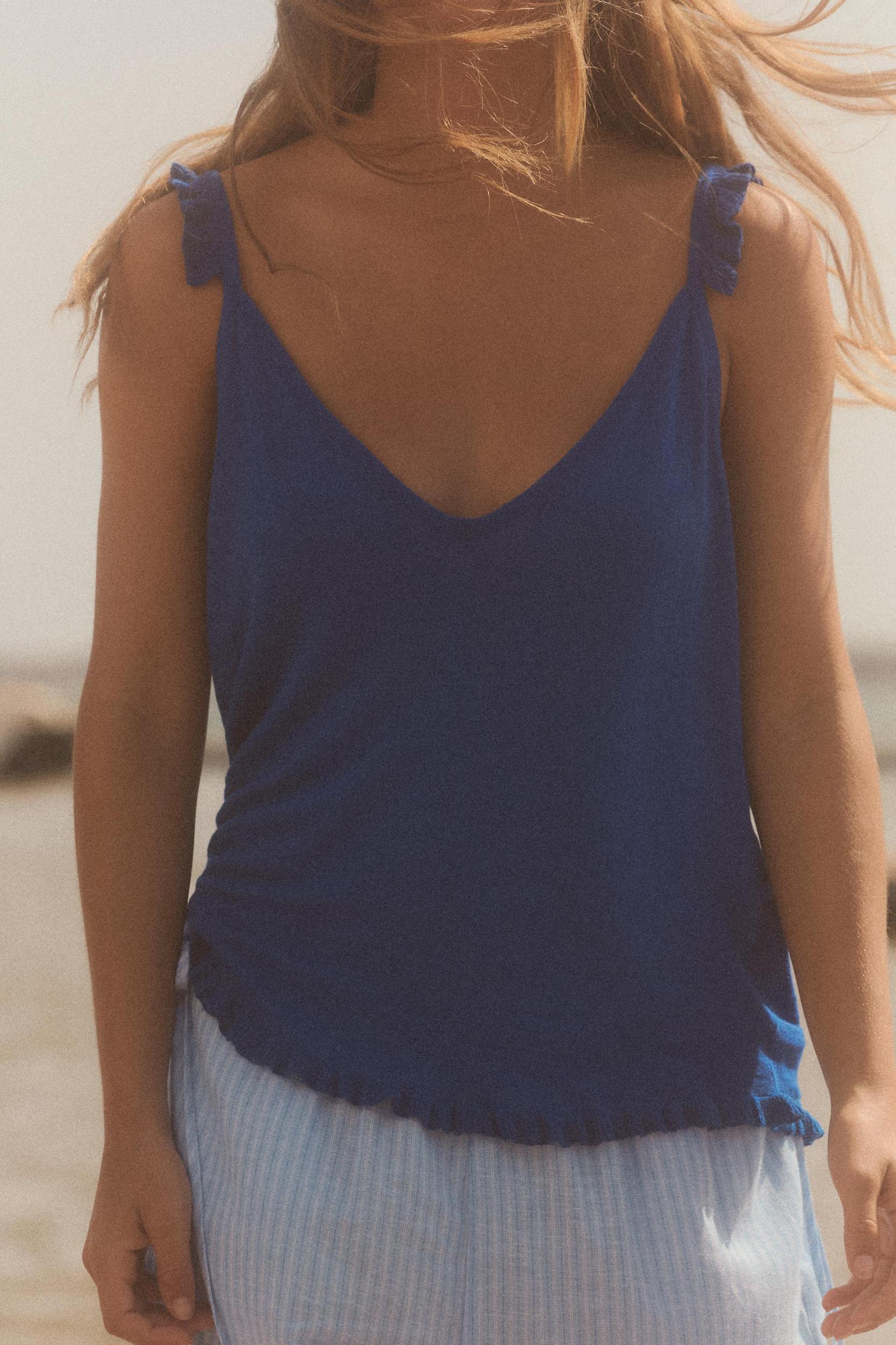 RUFFLED STRAPPY KNIT TOP Product Image