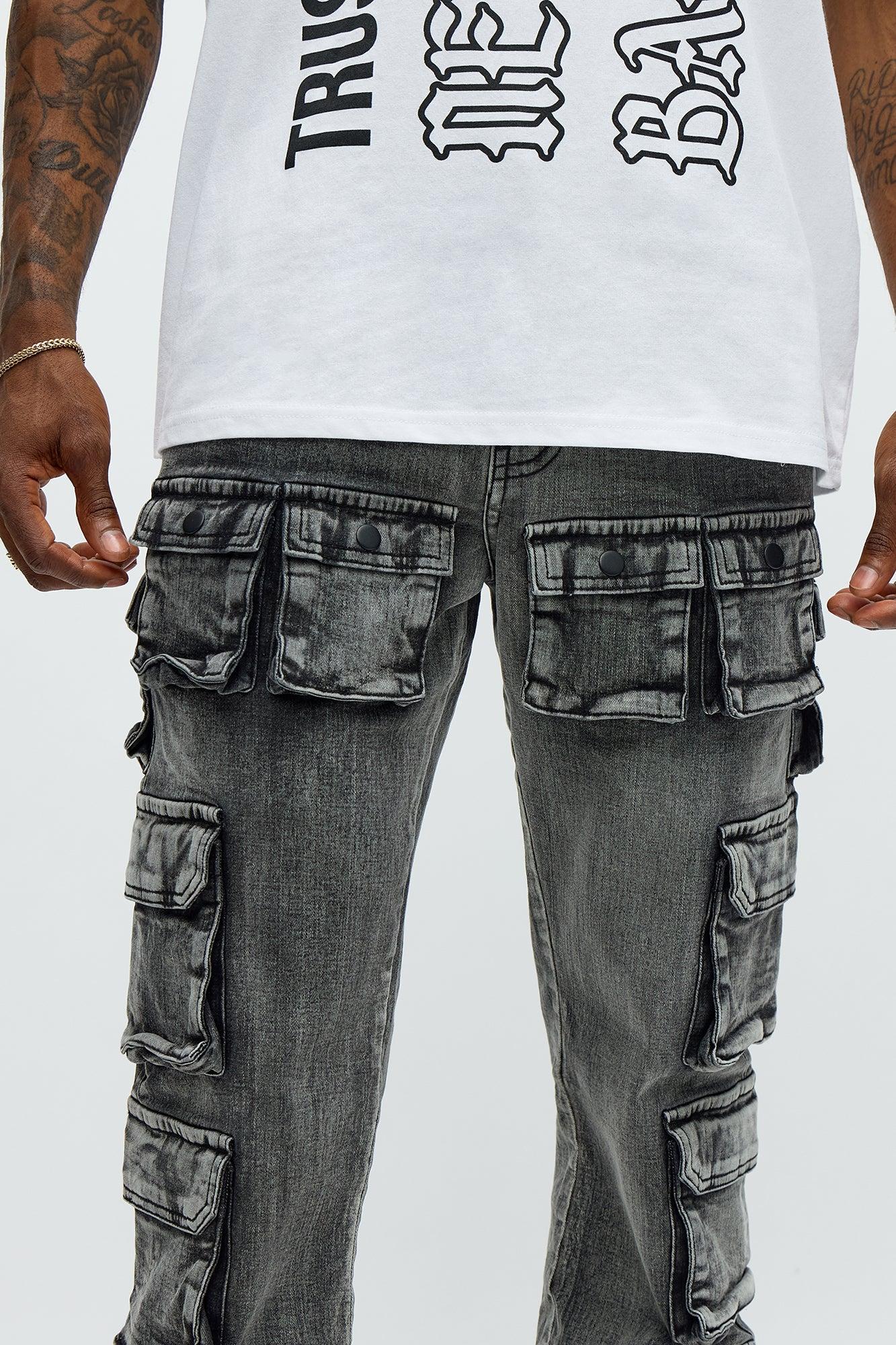 Utility Many Pockets Slim Jeans - Black Wash Product Image