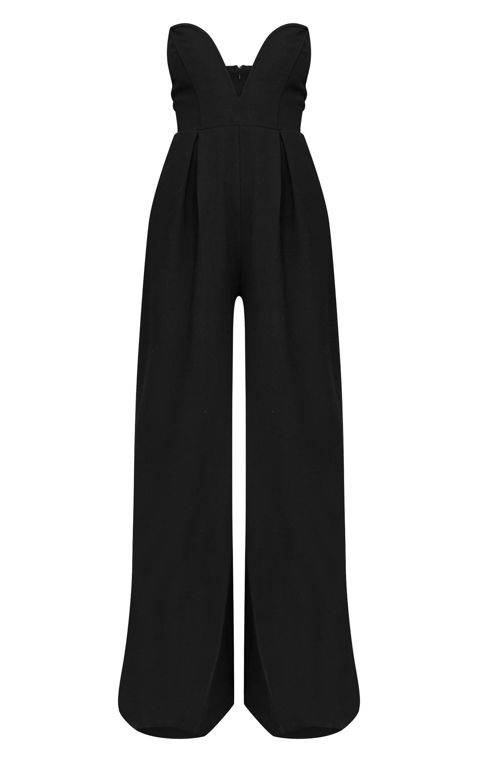 PLT Label Black Plunge Wide Leg Jumpsuit Product Image