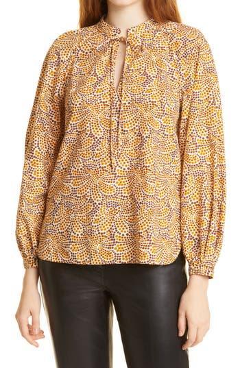 REBECCA TAYLOR Abstract Floral Blouse In Speckled Fleur Marig Product Image