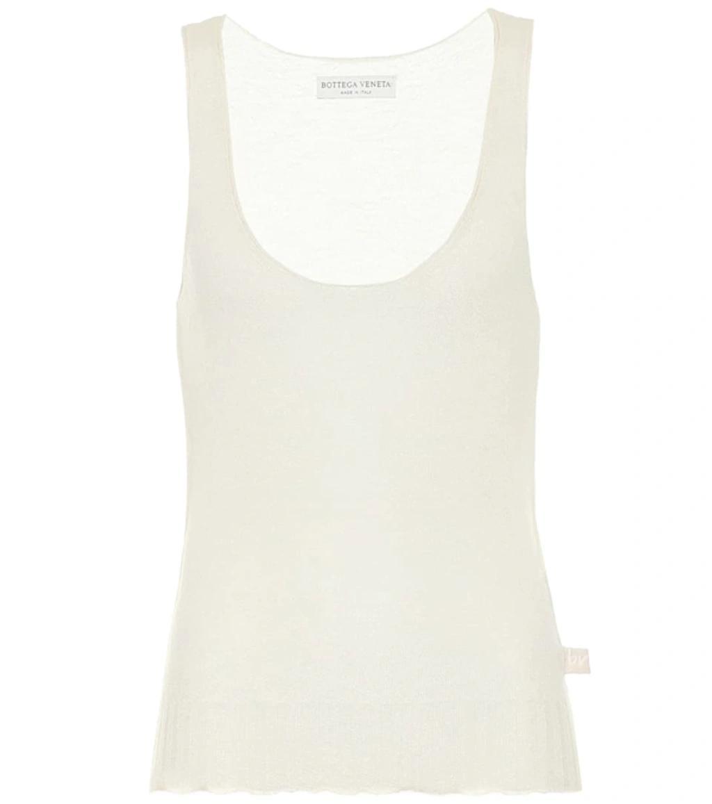 BOTTEGA VENETA Ribbed Cotton-blend Jersey Tank Top In Chalk Product Image