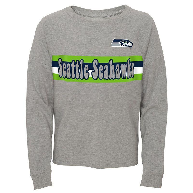 Juniors Heathered Gray Seattle Seahawks All Striped Up Raglan Long Sleeve T-Shirt, Women's, Size: XL, Grey Product Image