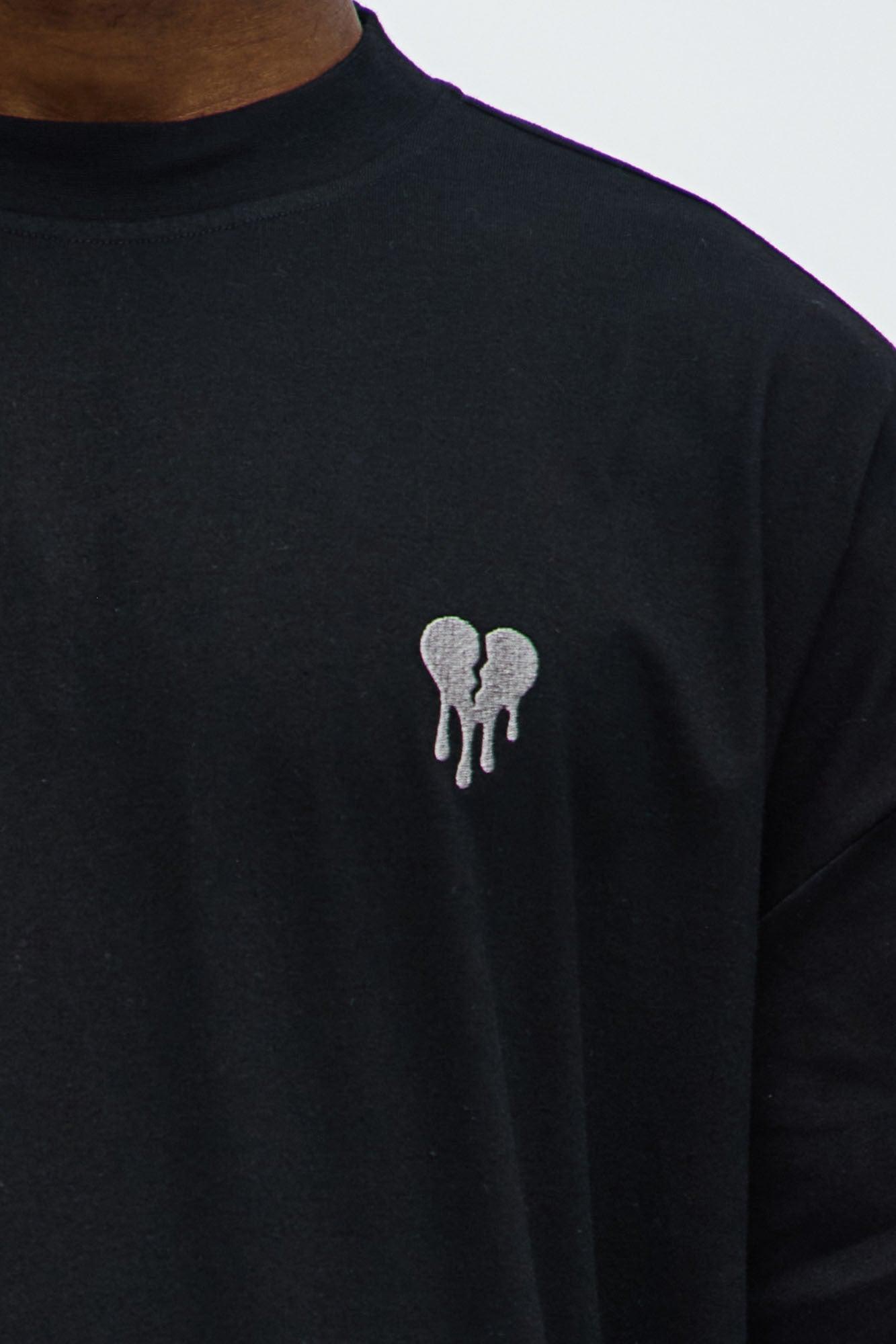Oversized Mini Embroidery Heavy Weight Boxy Tee - Black Product Image