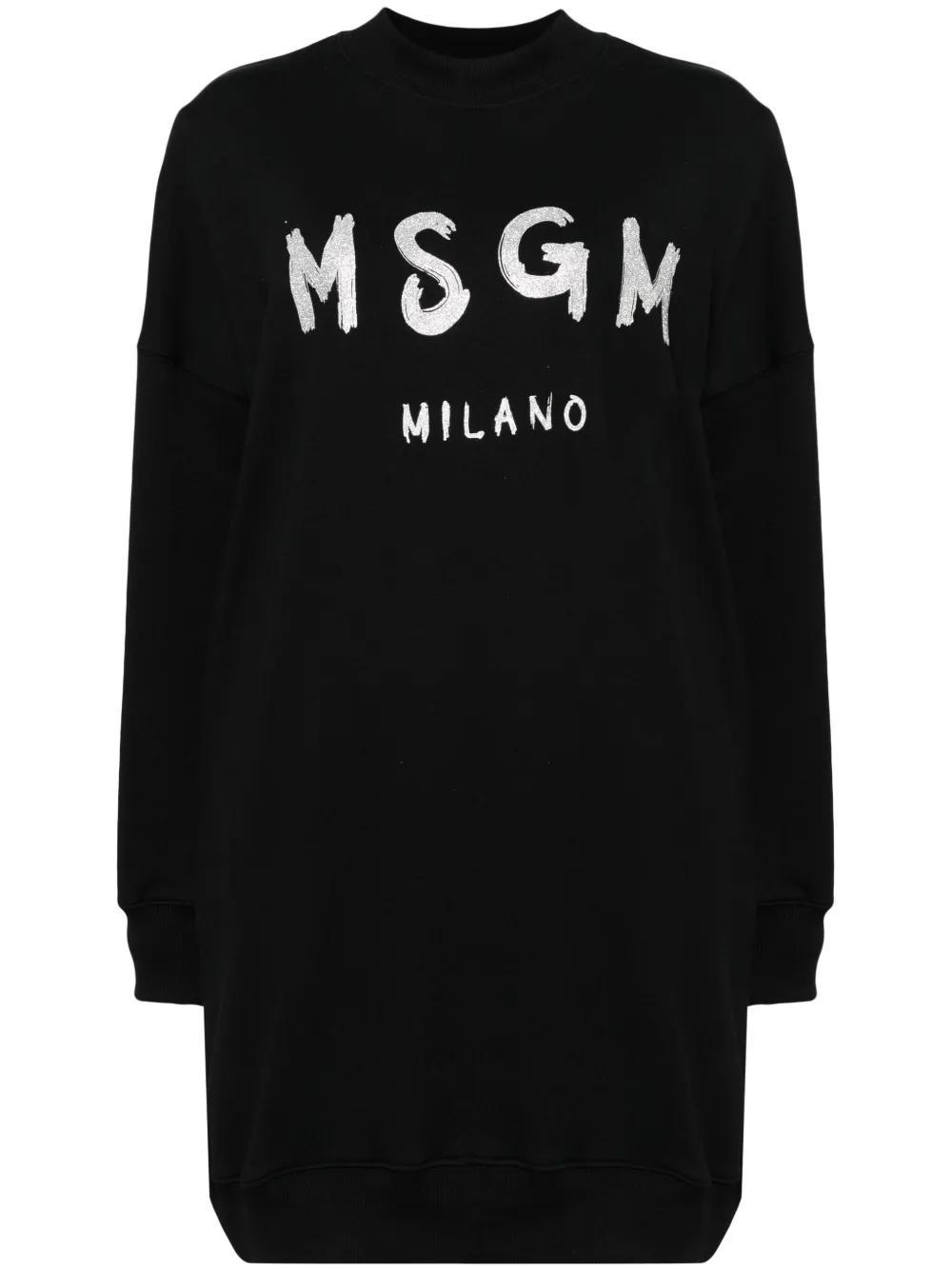 MSGM Logo-print Cotton Sweatshirt Dress In Black Product Image