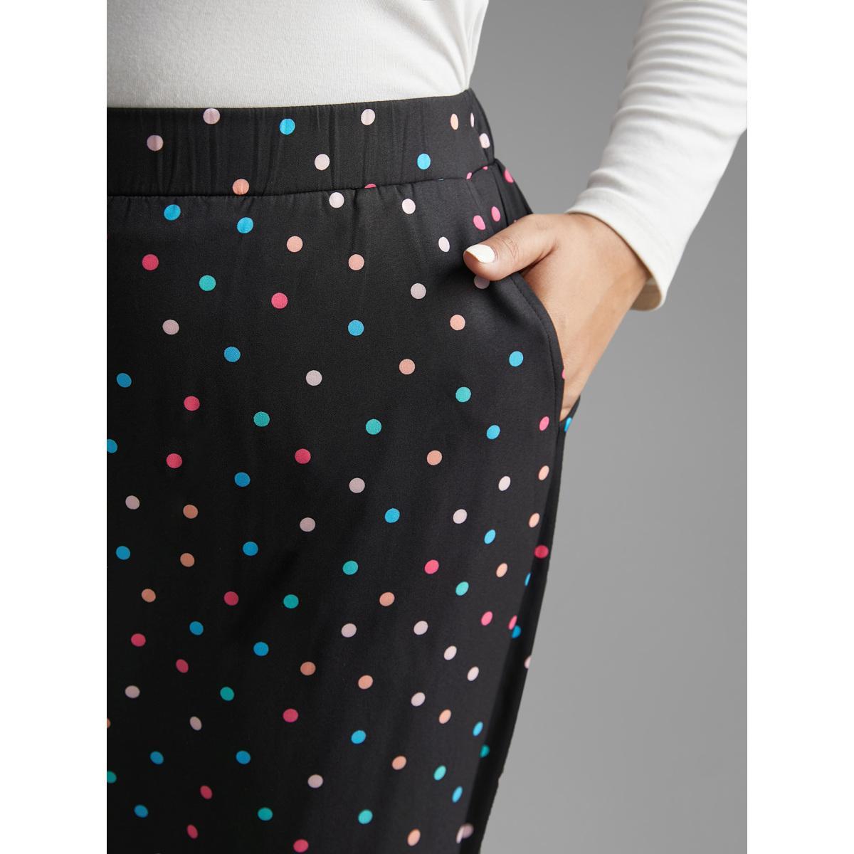 Plus Size Colored Polka Dot Wide Leg Pants Women Black Workwear Essentials Loose Mid Rise Work Pants BloomChic 10/M Product Image