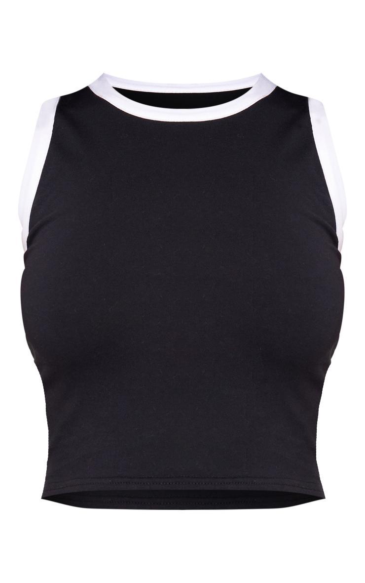 Black Contrast Hem Cotton Racer Crop Top Product Image