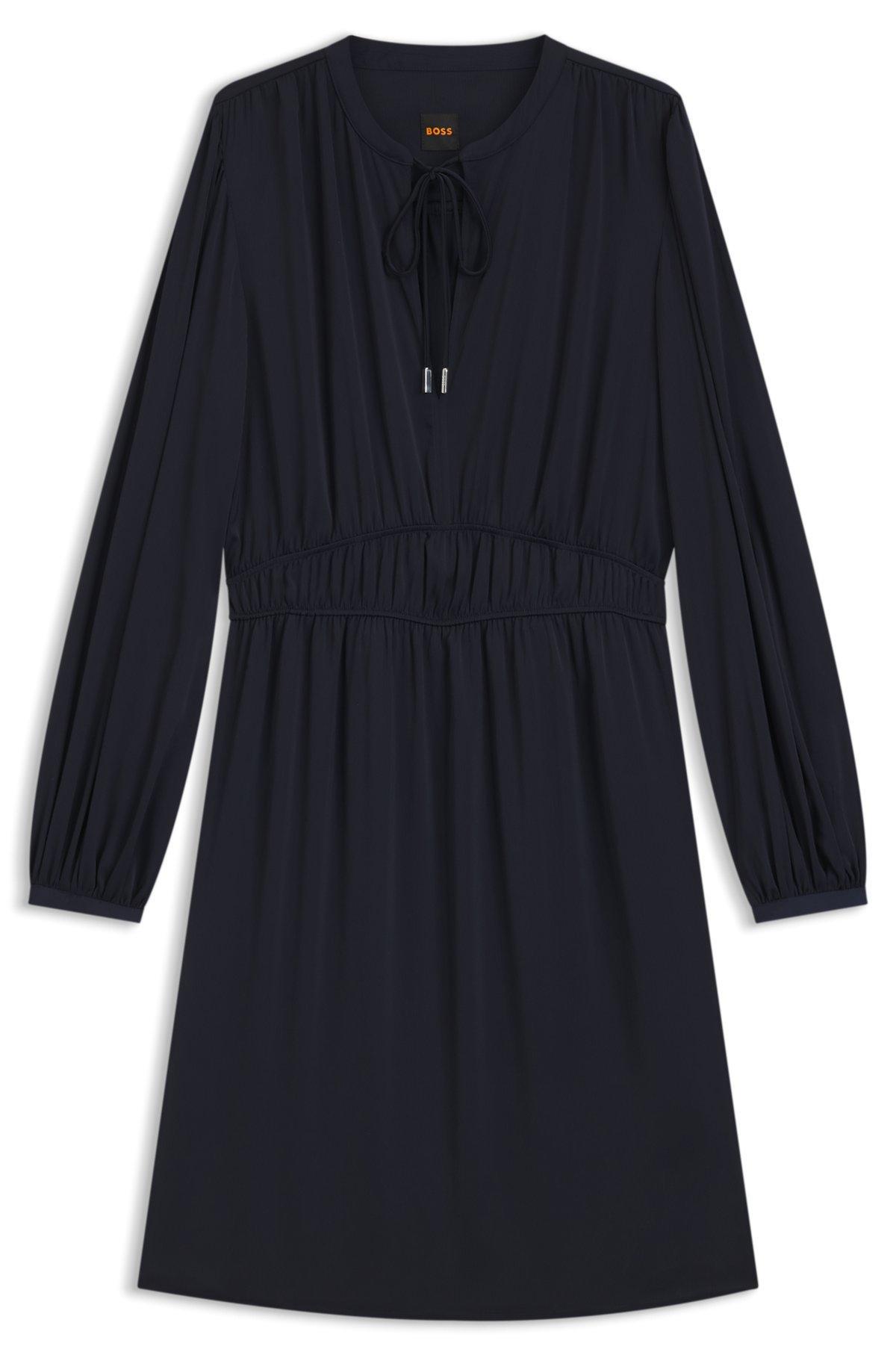 BOSS - Crinkle-satin mini dress with gathered details - Dark Blue Product Image