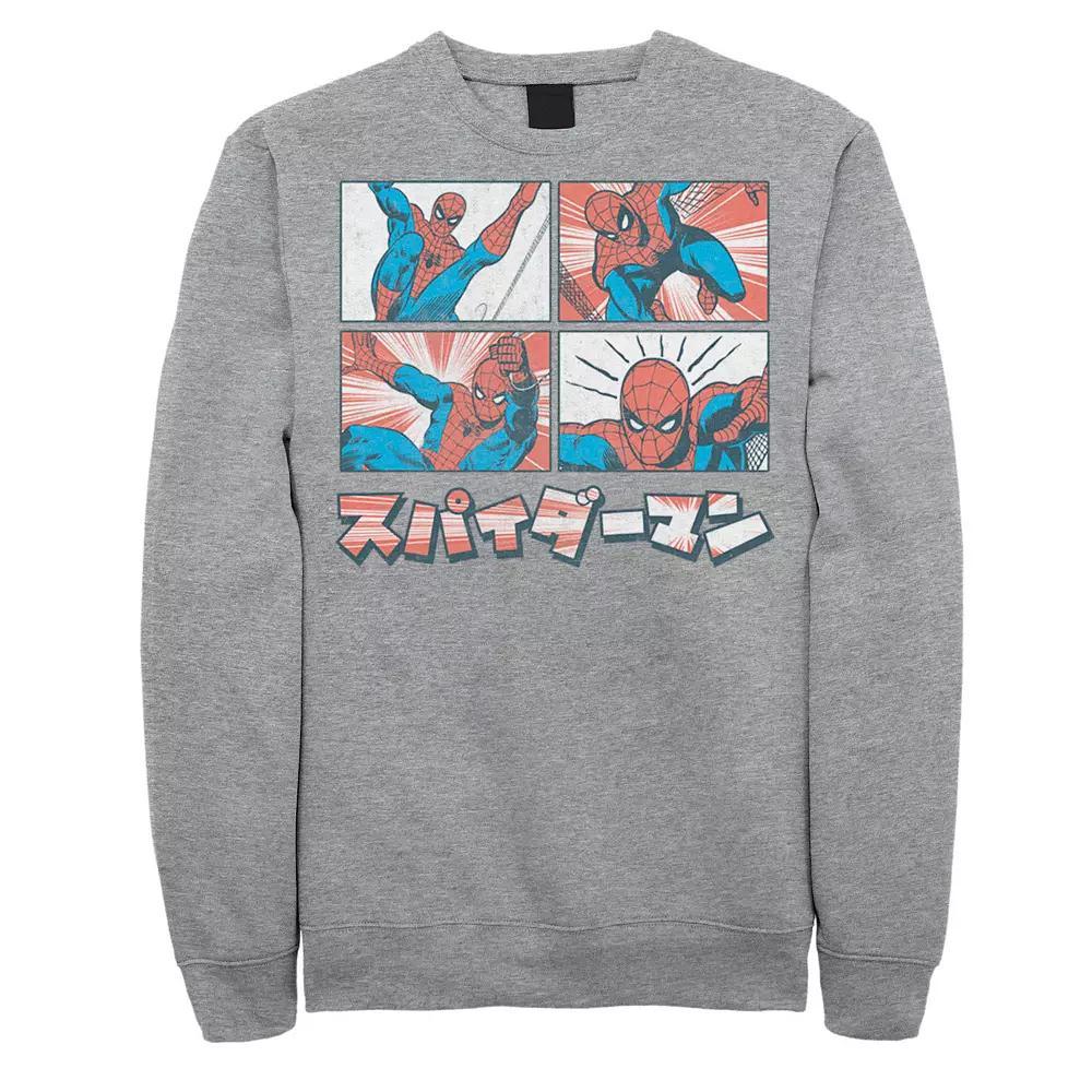 Men's Marvel Spider-Man Kanji Comic Illustration Graphic Fleece Pullover, Size: XXL, Athletic Grey Product Image